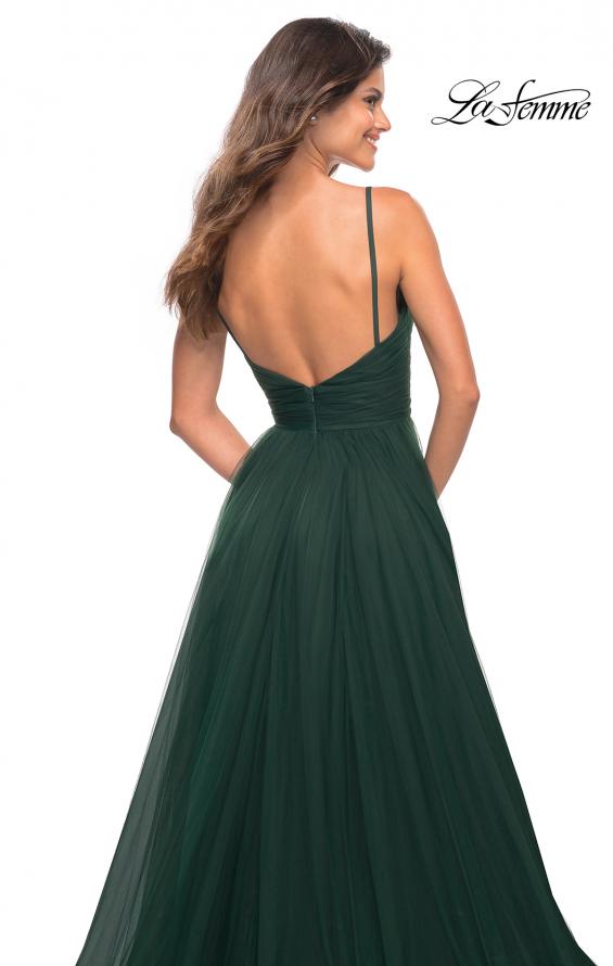 Picture of: A-line Tulle Gown with V Neckline and Pockets in Dark Emerald, Detail Picture 5