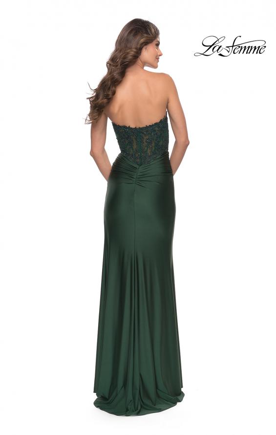 Picture of: Long Dress with Jersey Skirt and Lace Illusion Bodice in Dark Emerald, Style: 31182, Detail Picture 5