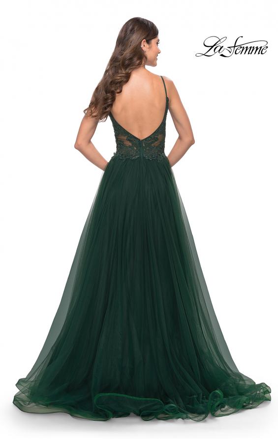 Picture of: A Line Tulle Gown with Lace Bodice and V Back in Dark Emerald, Style: 31507, Detail Picture 5