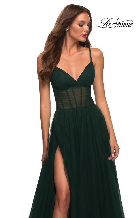 Picture of: Tulle A-line Prom Dress with Corset Sheer Bodice in Dark Emerald, Detail Picture 6