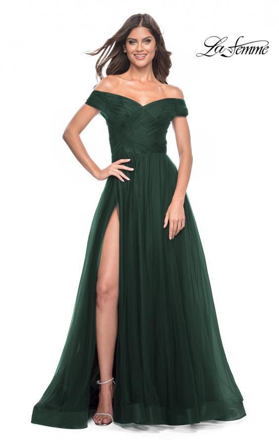 Picture of: A-Line Tulle Prom Dress with Off the Shoulder Top in Dark Emerald, Style: 30498, Detail Picture 6