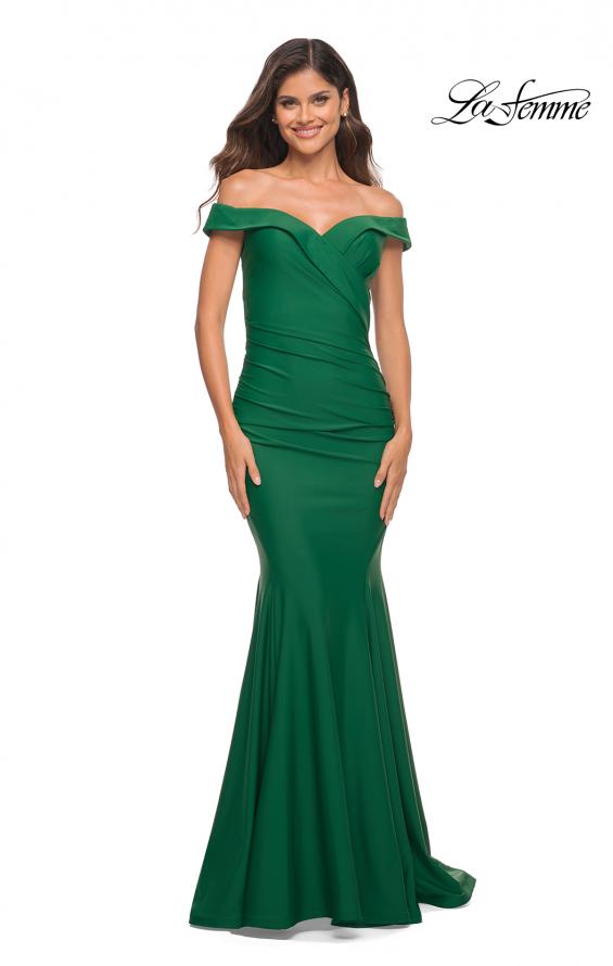 Picture of: Chic Off the Shoulder Evening Dress with Ruching in Dark Emerald, Detail Picture 6