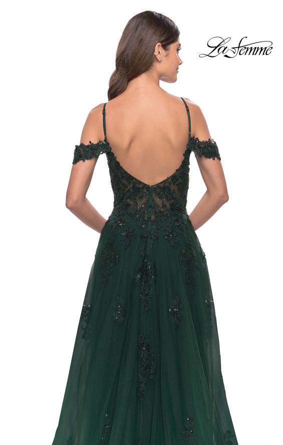 Picture of: A-Line Gown with Beautiful Beaded Lace Applique in Dark Emerald, Style: 31346, Detail Picture 6