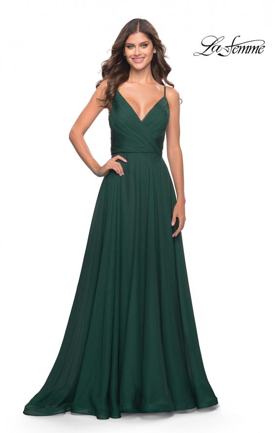 Picture of: Chiffon Dress with Pleated Bodice and Pockets in Dark Emerald, Style: 31500, Detail Picture 6