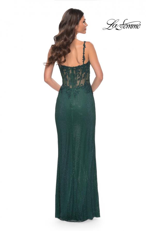Picture of: Rhinestone Fishnet Dress with Lace Detail on Sheer Bodice in Green, Style: 32232, Detail Picture 6