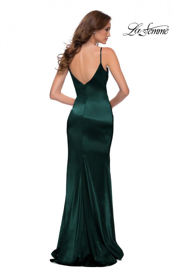 Picture of: Chic Long Stretch Satin Gown with V Neck and Back in Dark Emerald, Style 29960, Detail Picture 7
