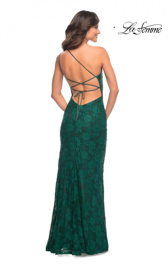 Picture of: One Shoulder Long Lace Prom Dress with Open Back in Green, Style: 30441, Detail Picture 7