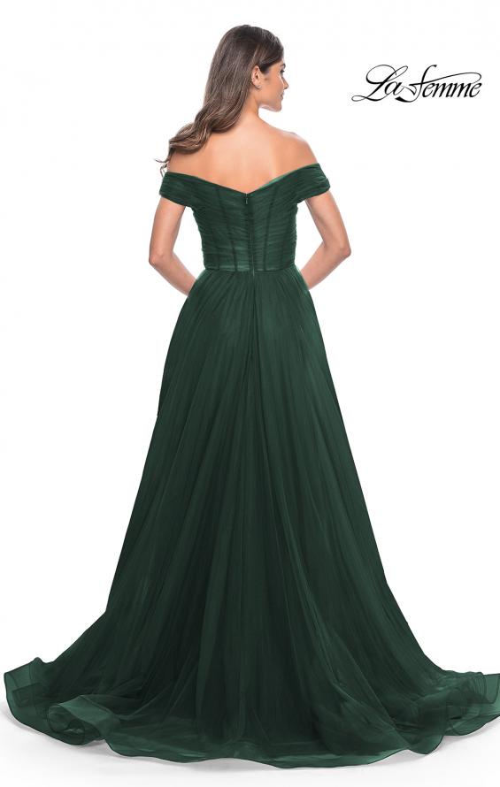 Picture of: A-Line Tulle Prom Dress with Off the Shoulder Top in Dark Emerald, Style: 30498, Detail Picture 7