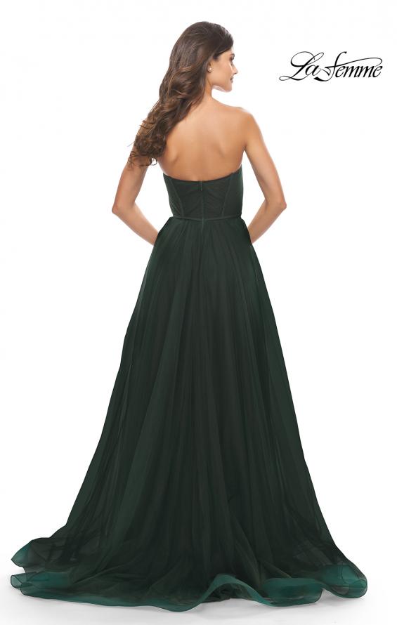 Picture of: Illusion Bodice A-line Gown with Boning and Defined Cups in Dark Emerald, Style: 31205, Detail Picture 7
