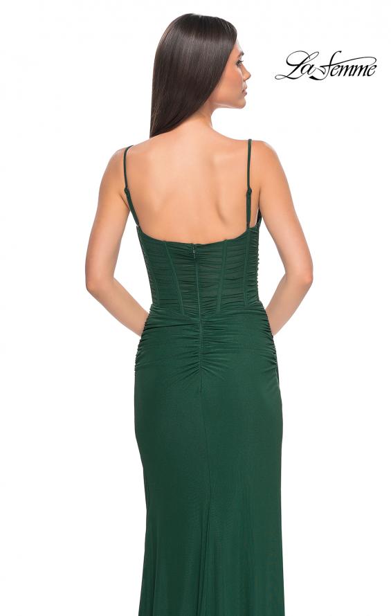 Picture of: Net Jersey Fitted Dress with Ruched Bustier Top in Dark Emerald, Style: 32239, Detail Picture 7
