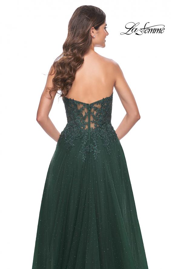 Picture of: Rhinestone Tulle A-Line Gown with Lace Bodice in Jewel Tones in Dark Emerald, Style: 32253, Detail Picture 7