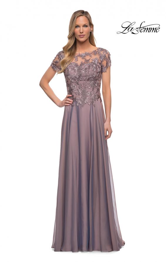 Picture of: Chiffon Evening Gown with Lace Bodice in Dark Mauve, Main Picture