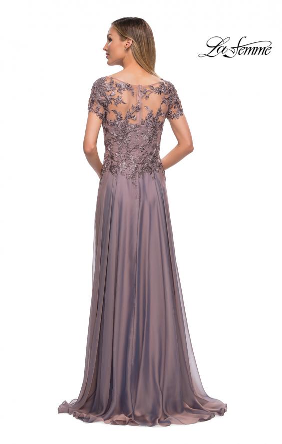 Picture of: Chiffon Evening Gown with Lace Bodice in Dark Mauve, Back Picture