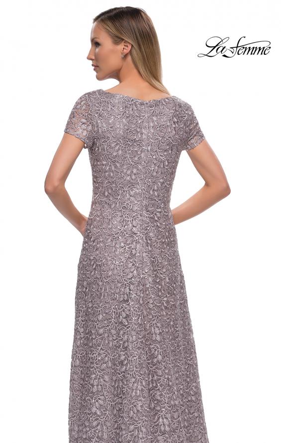 Picture of: Embroidered Lace Long Gown with Short Sleeves in Dark Mauve, Detail Picture 2