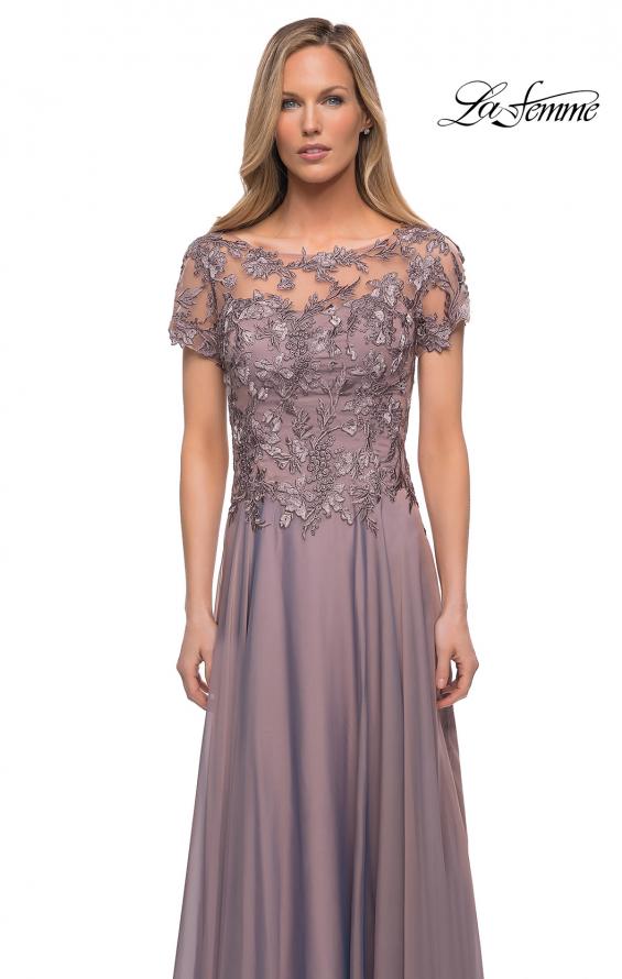 Picture of: Chiffon Evening Gown with Lace Bodice in Dark Mauve, Detail Picture 2