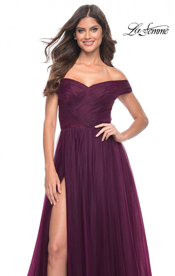 Picture of: A-Line Tulle Prom Dress with Off the Shoulder Top in Dark Berry, Style: 30498, Detail Picture 13