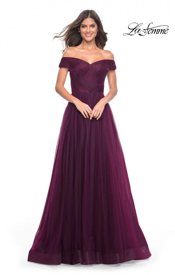 Picture of: A-Line Tulle Prom Dress with Off the Shoulder Top in Dark Berry, Style: 30498, Detail Picture 14