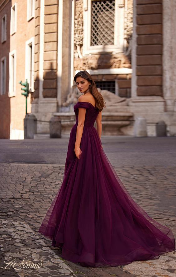 Picture of: A-Line Tulle Prom Dress with Off the Shoulder Top in Dark Berry, Style: 30498, Detail Picture 3