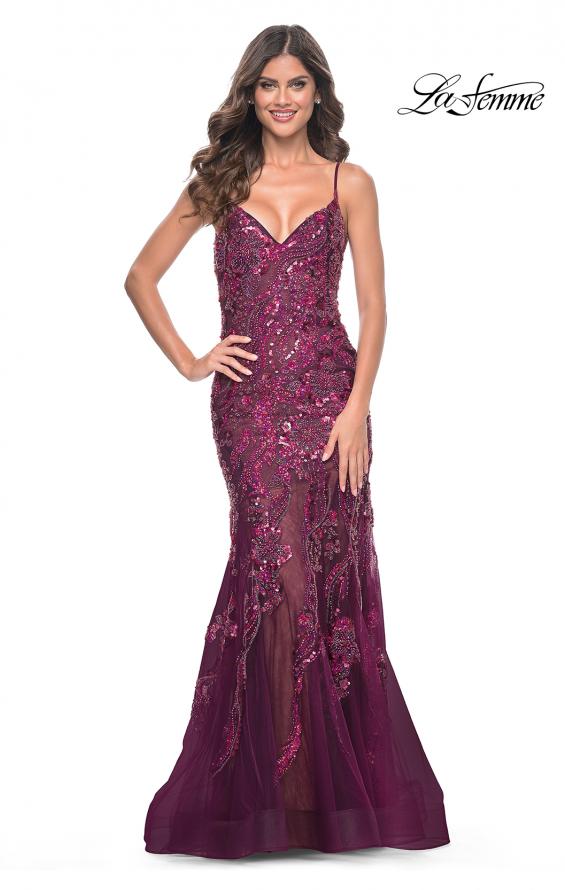 Picture of: Mermaid Sequin and Beaded Embellished Prom Dress in Dark Berry, Style: 32049, Detail Picture 7