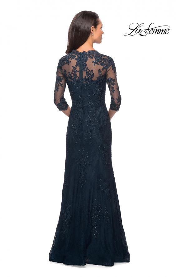 Picture of: Elegant Lace Gown with 3/4 Sleeves and Rhinestones in Dark Teal, Style: 25369, Back Picture