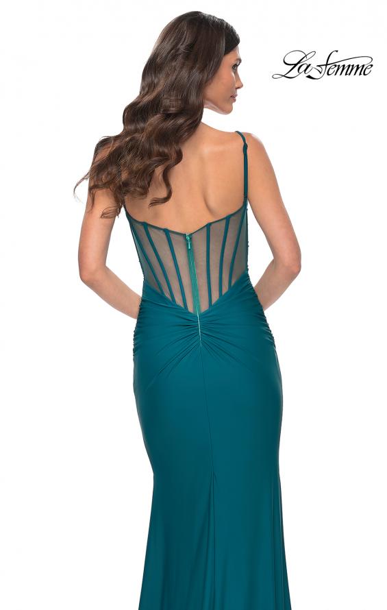 Picture of: Illusion Back with Boning Detail on Jersey Prom Dress in Blue, Style: 32153, Detail Picture 8