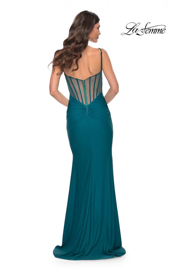 Picture of: Illusion Back with Boning Detail on Jersey Prom Dress in Blue, Style: 32153, Detail Picture 9