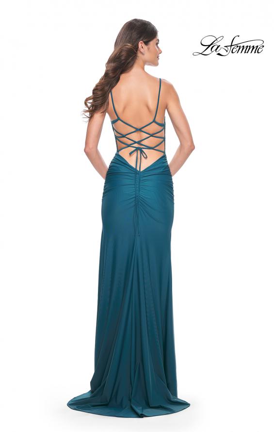 Picture of: Illusion Lace Bodice Prom Dress with Rhinestones in Dark Teal, Style: 31988, Detail Picture 4