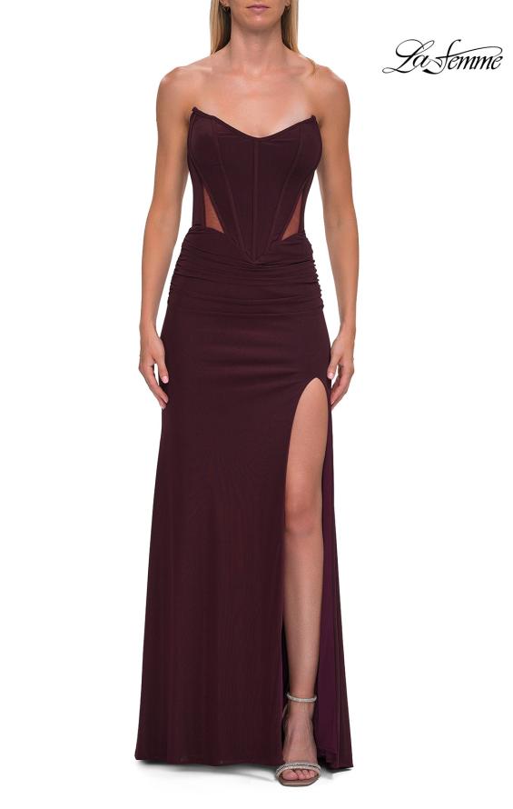 Picture of: Strapless Corset Gown with Lace-Up Back and High Slit in Dark Wine, Style: 33199, Detail Picture 1
