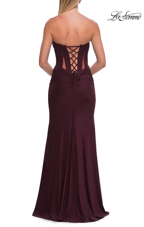 Picture of: Strapless Corset Gown with Lace-Up Back and High Slit in Dark Wine, Style: 33199, Detail Picture 2