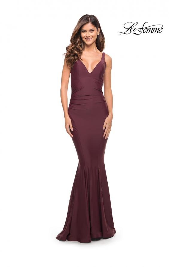 Picture of: Simple Jersey Gown with Flattering Ruching in Dark Wine, Style: 30746, Detail Picture 3
