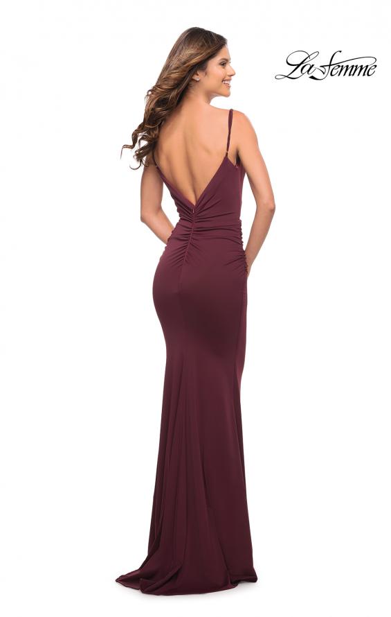 Picture of: Versatile Ruched Jersey Dress with Faux Wrap Top in Dark Wine, Style: 30780, Detail Picture 3