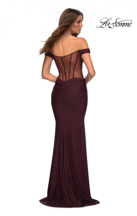 Picture of: Luxe Off the Shoulder Gown with Mesh Side and Back Panels in Red, Style: 30449, Detail Picture 4
