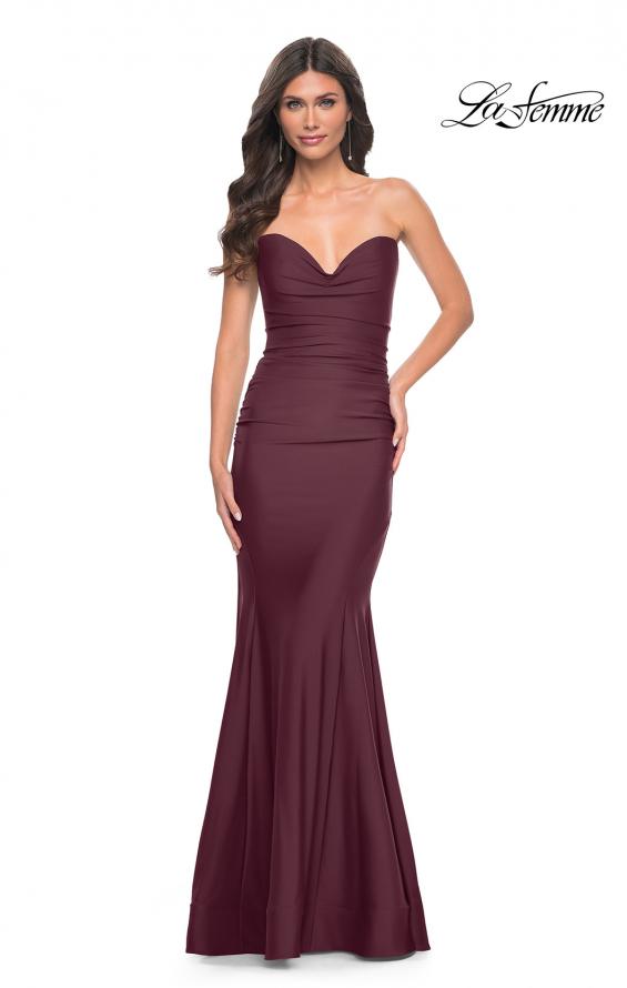 Picture of: Simple Jersey Mermaid Prom Dress with Structured Hem in Dark Wine, Style: 32289, Detail Picture 5
