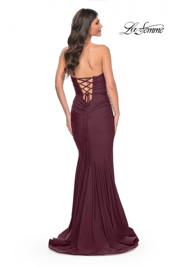 Picture of: Simple Jersey Mermaid Prom Dress with Structured Hem in Dark Wine, Style: 32289, Detail Picture 6