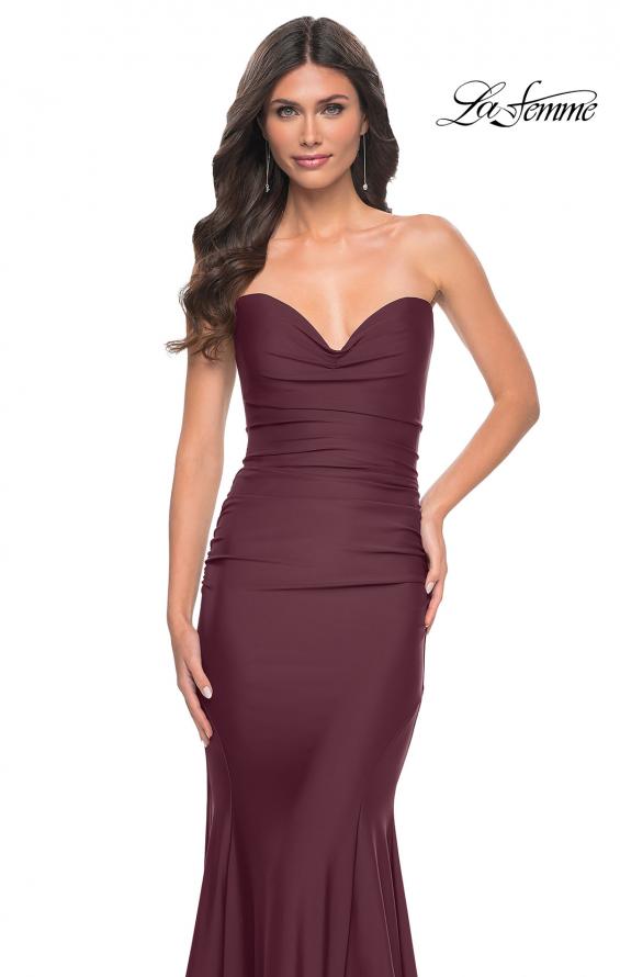Picture of: Simple Jersey Mermaid Prom Dress with Structured Hem in Dark Wine, Style: 32289, Detail Picture 7
