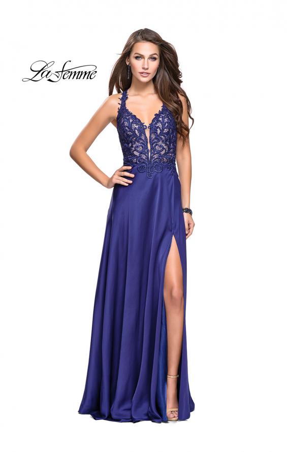 Picture of: Beaded and Embroidered Lace Prom Dress with Slit in Dark Blue, Style: 26124, Main Picture