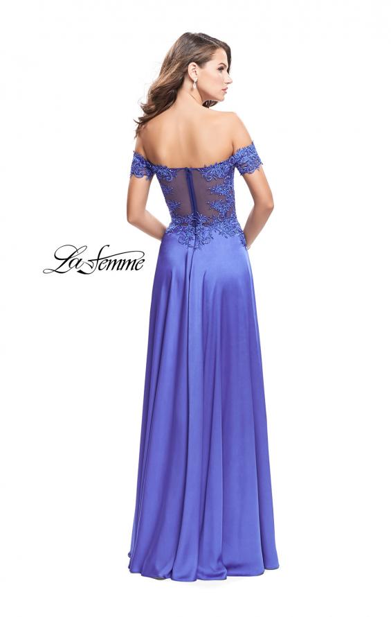 Picture of: A-line Off the Shoulder Satin Dress with Beaded Lace Bodice in Dark Periwinkle, Style: 25694, Back Picture