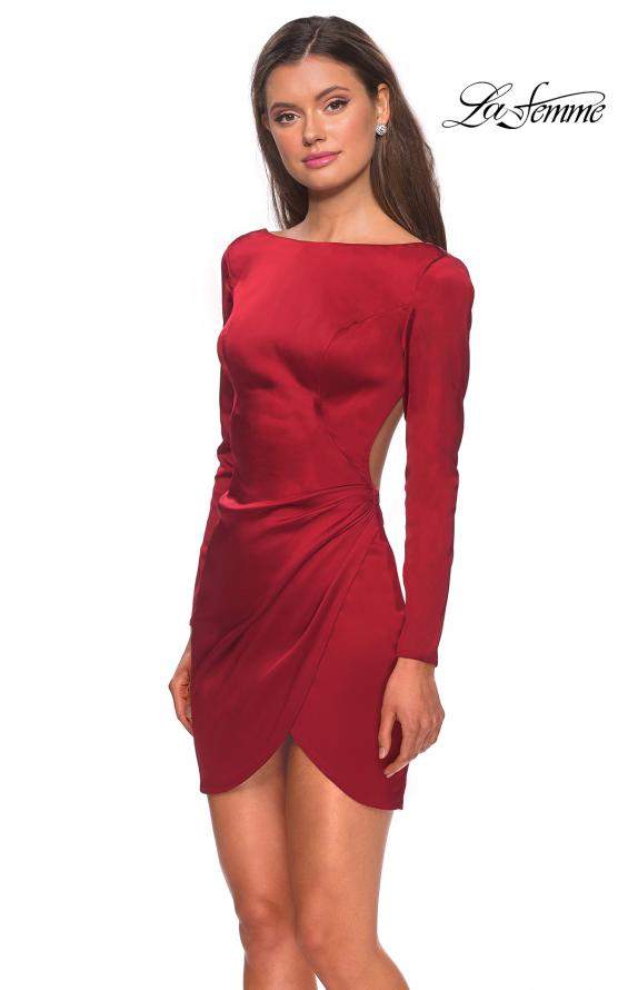 Picture of: Long Sleeve Dress with Wrap Skirt and Open Back in Deep Red, Style: 28192, Main Picture