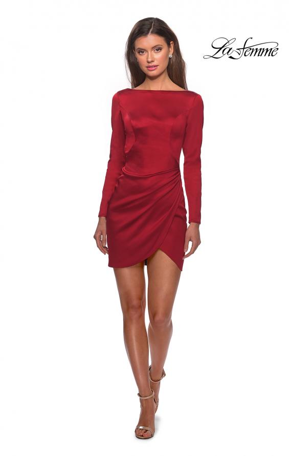 Picture of: Long Sleeve Dress with Wrap Skirt and Open Back in Deep Red, Style: 28192, Detail Picture 2
