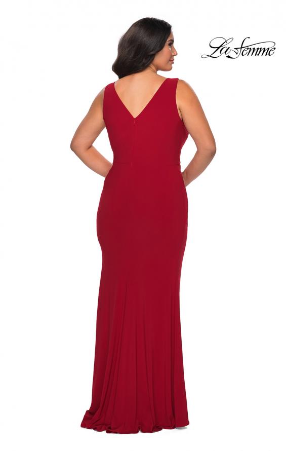Picture of: Jersey Plus Size Prom Dress with V-Neckline and Slit in Deep Red, Style: 28882, Detail Picture 3