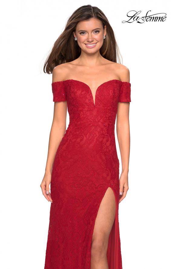 Picture of: Off The Shoulder Long Stretch Lace Prom Dress in Deep Red, Style: 26998, Main Picture