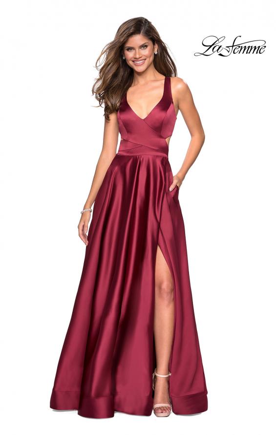 Picture of: Metallic Satin Dress with Wrap Around Top and Pockets in Deep Red, Style: 27487, Main Picture