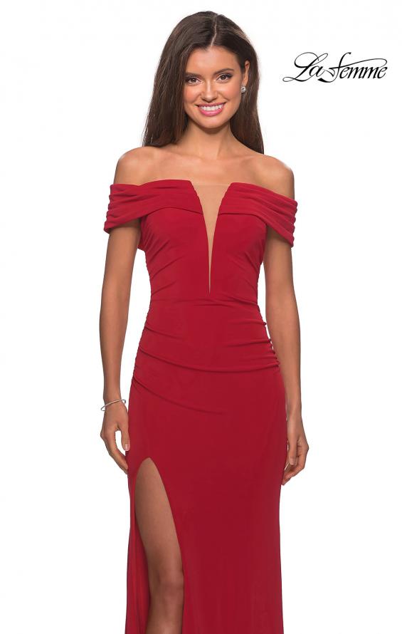 Picture of: Long Off The Shoulder Prom Dress with Deep V-Neck in Deep Red, Style: 28132, Main Picture