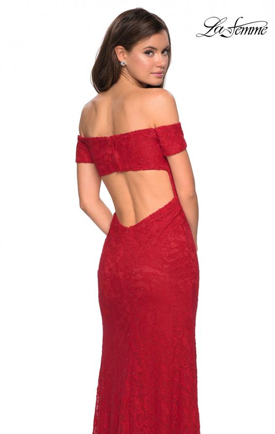 Picture of: Off The Shoulder Long Stretch Lace Prom Dress in Deep Red, Style: 26998, Back Picture
