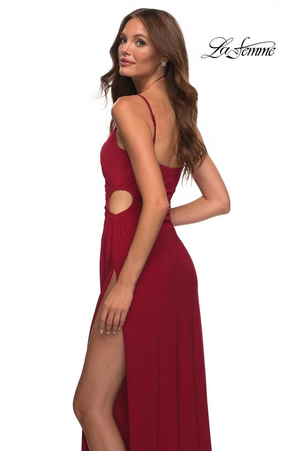 Picture of: Prom Dress with Side Cut Out and High Side Slit in Deep Red, Back Picture