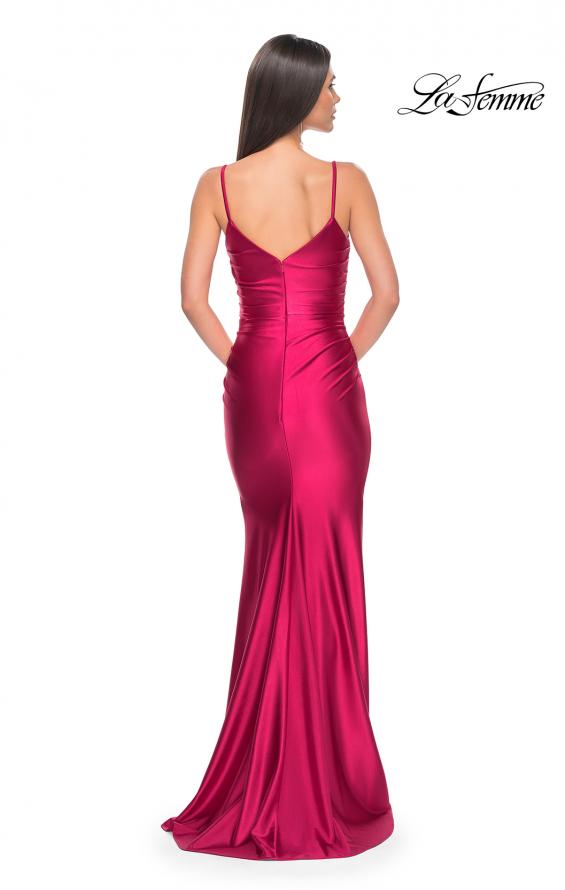 Picture of: Chic Stretch Satin Gown with V Neckline and Ruching in Deep Red, Style: 32075, Detail Picture 4