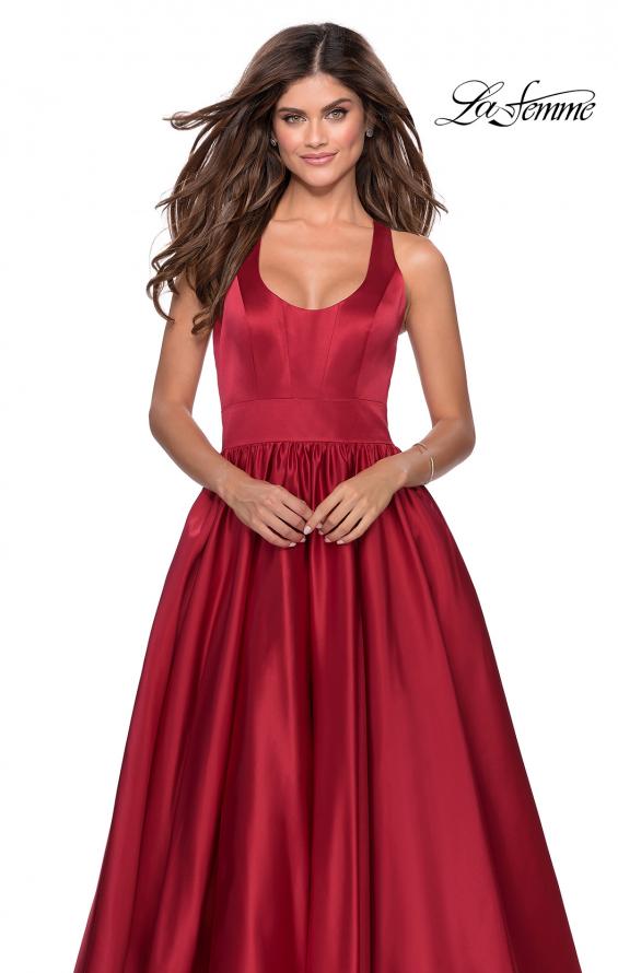 Picture of: Satin Ball Gown with Criss Cross Back and Pockets in Deep Red, Style: 28281, Detail Picture 6