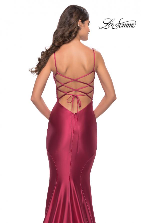 Picture of: Liquid Jersey Mermaid Gown with Lace Up Back in Deep Red, Style: 31295, Detail Picture 6