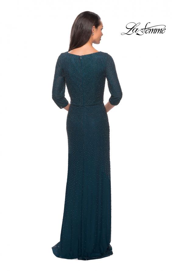 Picture of: Floor Length Beaded Gown with Three Quarter Sleeves in Deep Teal, Style: 25030, Back Picture