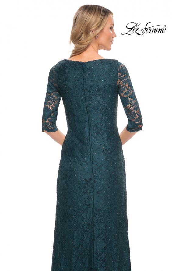 Picture of: 3/4 Sleeve Long Lace Gown with Rhinestone Accents in Deep Teal, Style: 25526, Detail Picture 2
